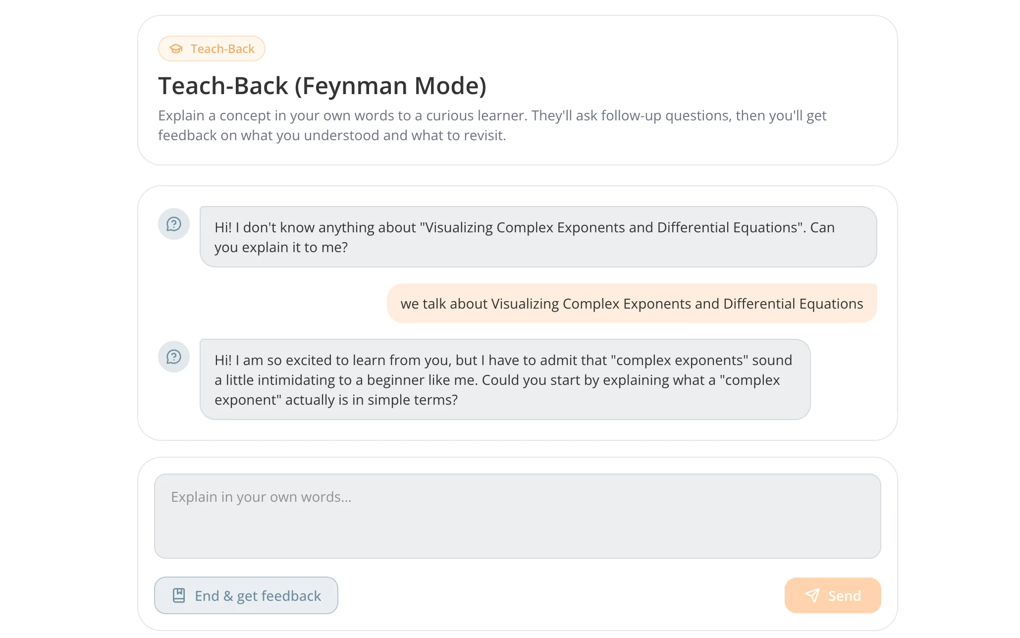 Teach-back (Feynman) sessions
